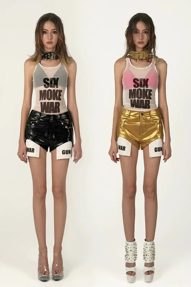 Leather shorts with cracked pockets