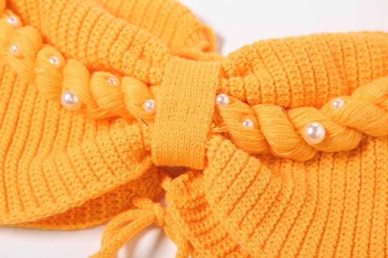 knitted beaded set yellow