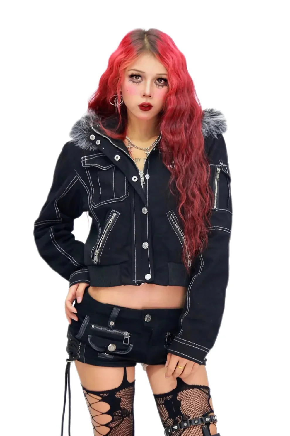 Crow feather prohibited embroidered fur collar detachable jacket