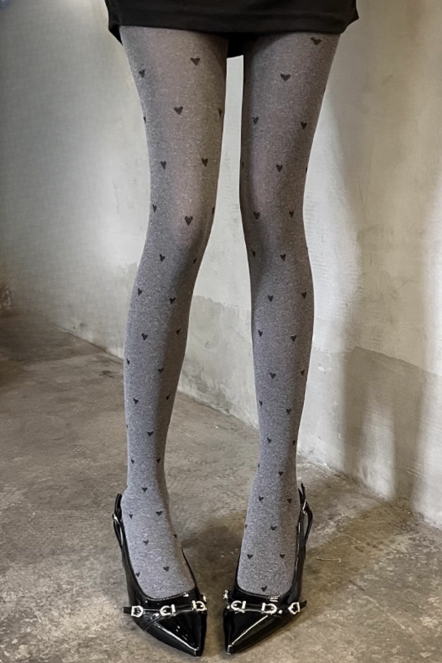 Retro polka dot sesame grey pantyhose