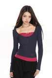 Coquette Long Sleeve Tee Layered Ribbed Top