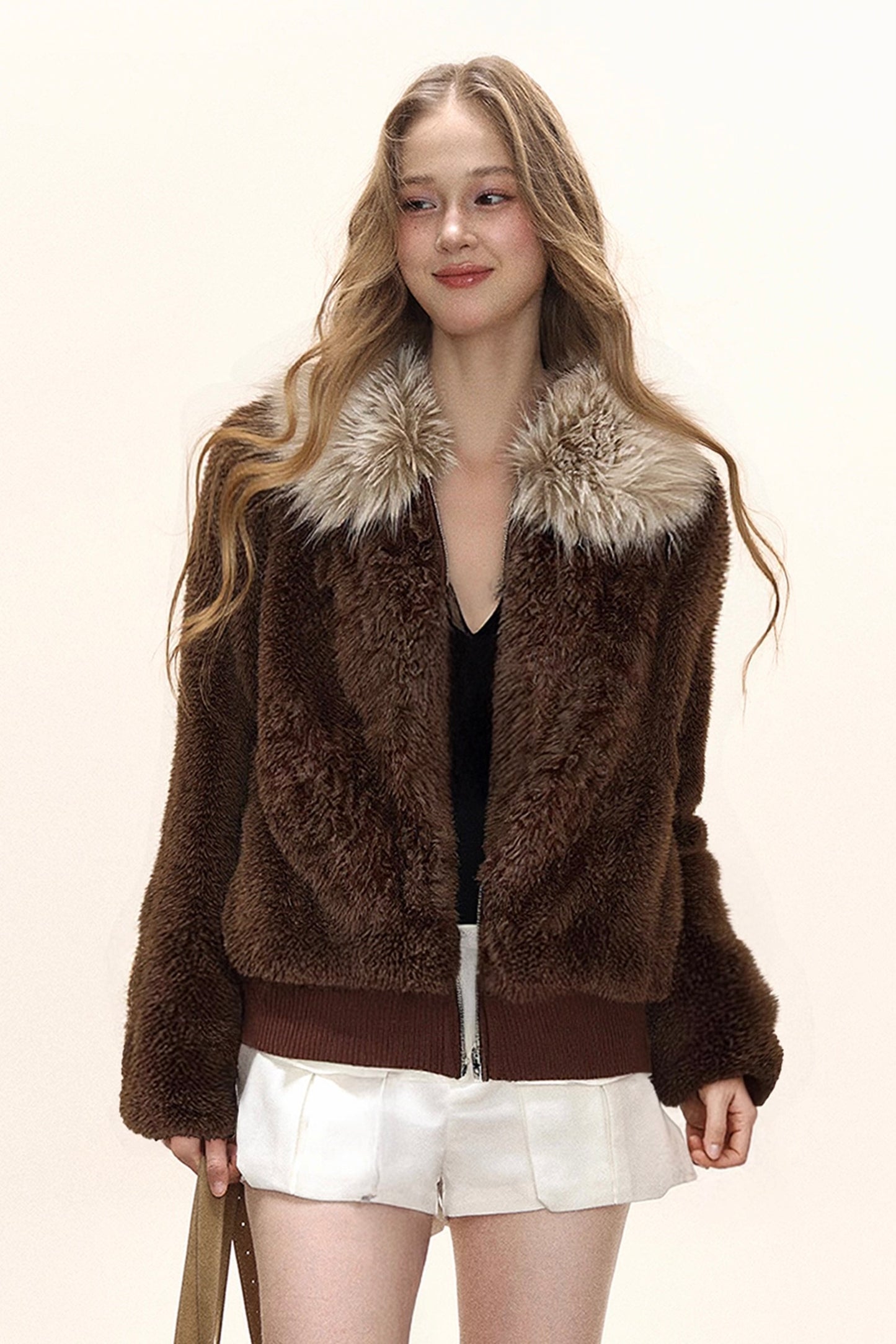 Casual fur collar plush fur jacket