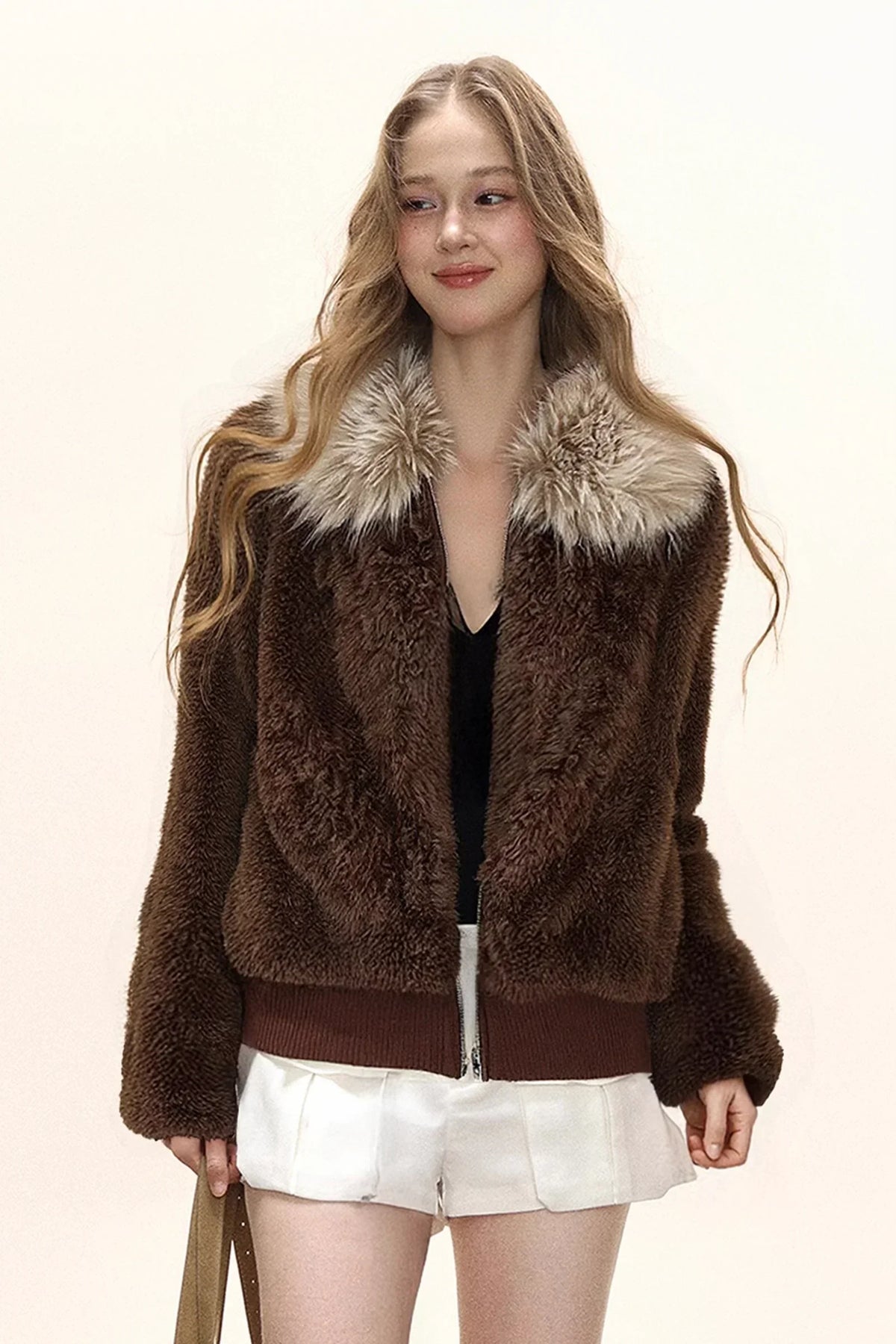 Casual fur collar plush fur jacket