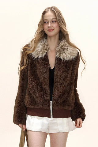 Casual fur collar plush fur jacket
