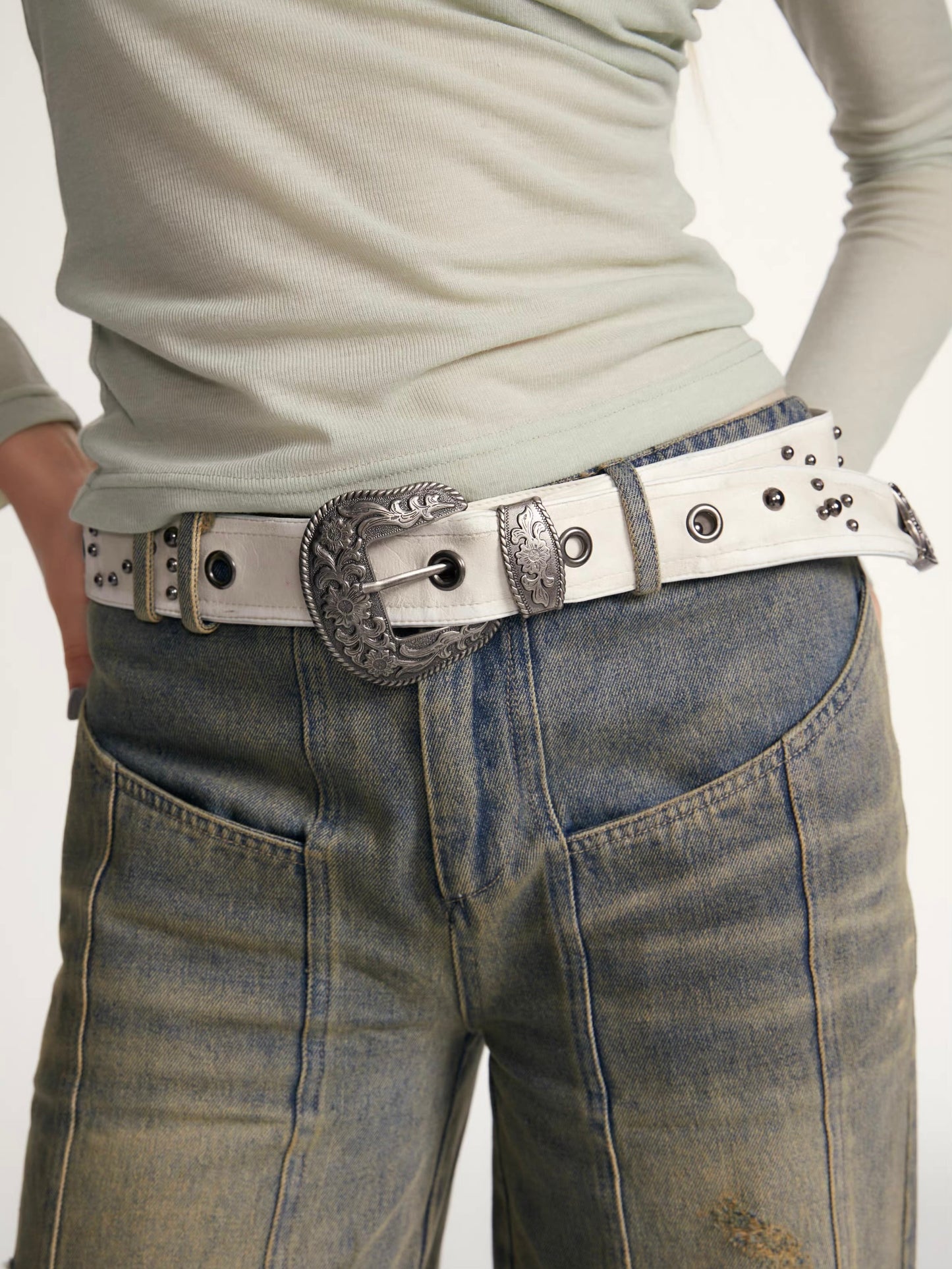 Retro Heavy Industry Metal Rivet Belt