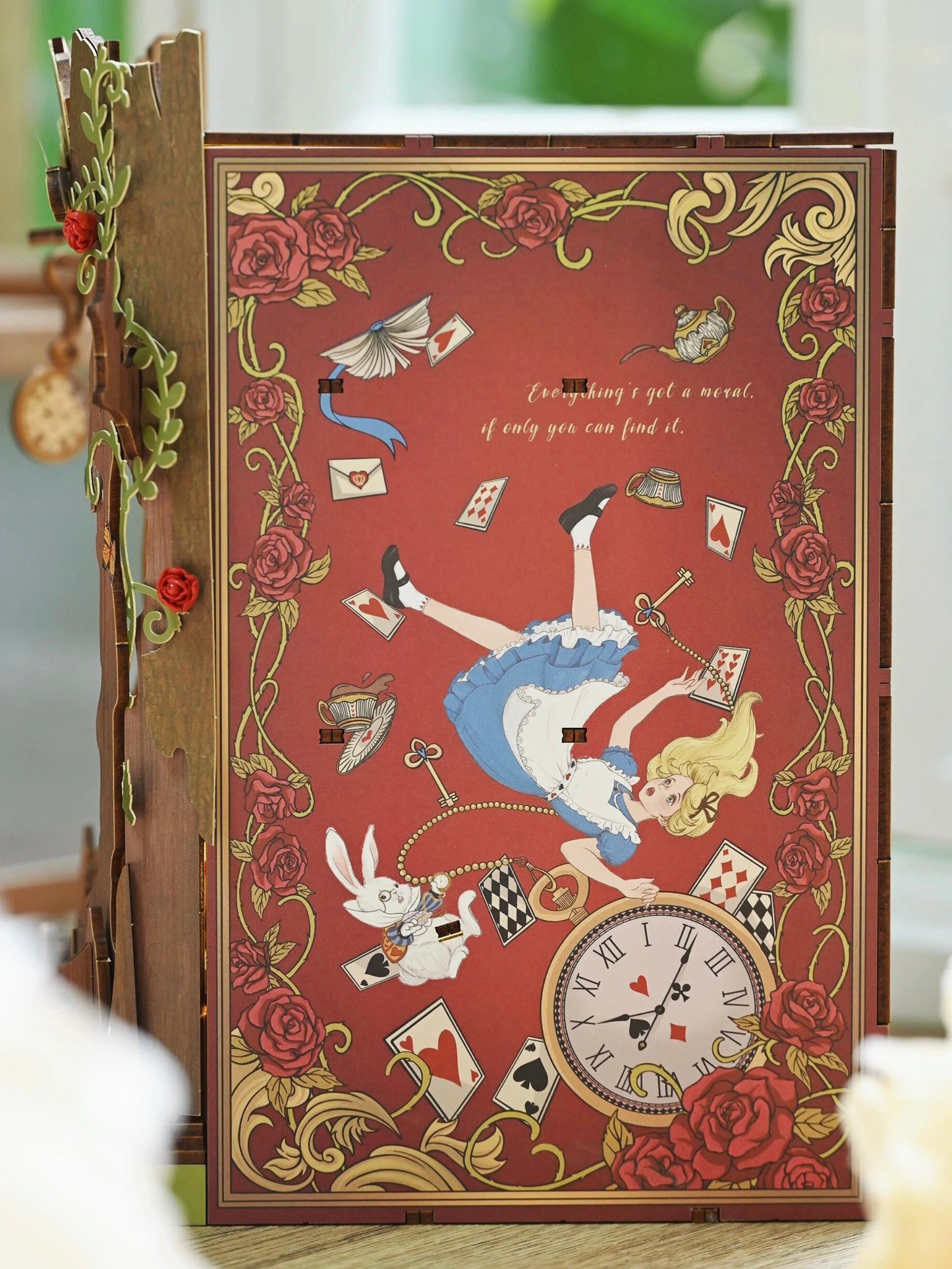 Alice falls into Wonderland, book stands, DIY hut assembles handmade building blocks