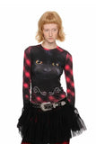 Leopard print cat print crew neck long-sleeved top