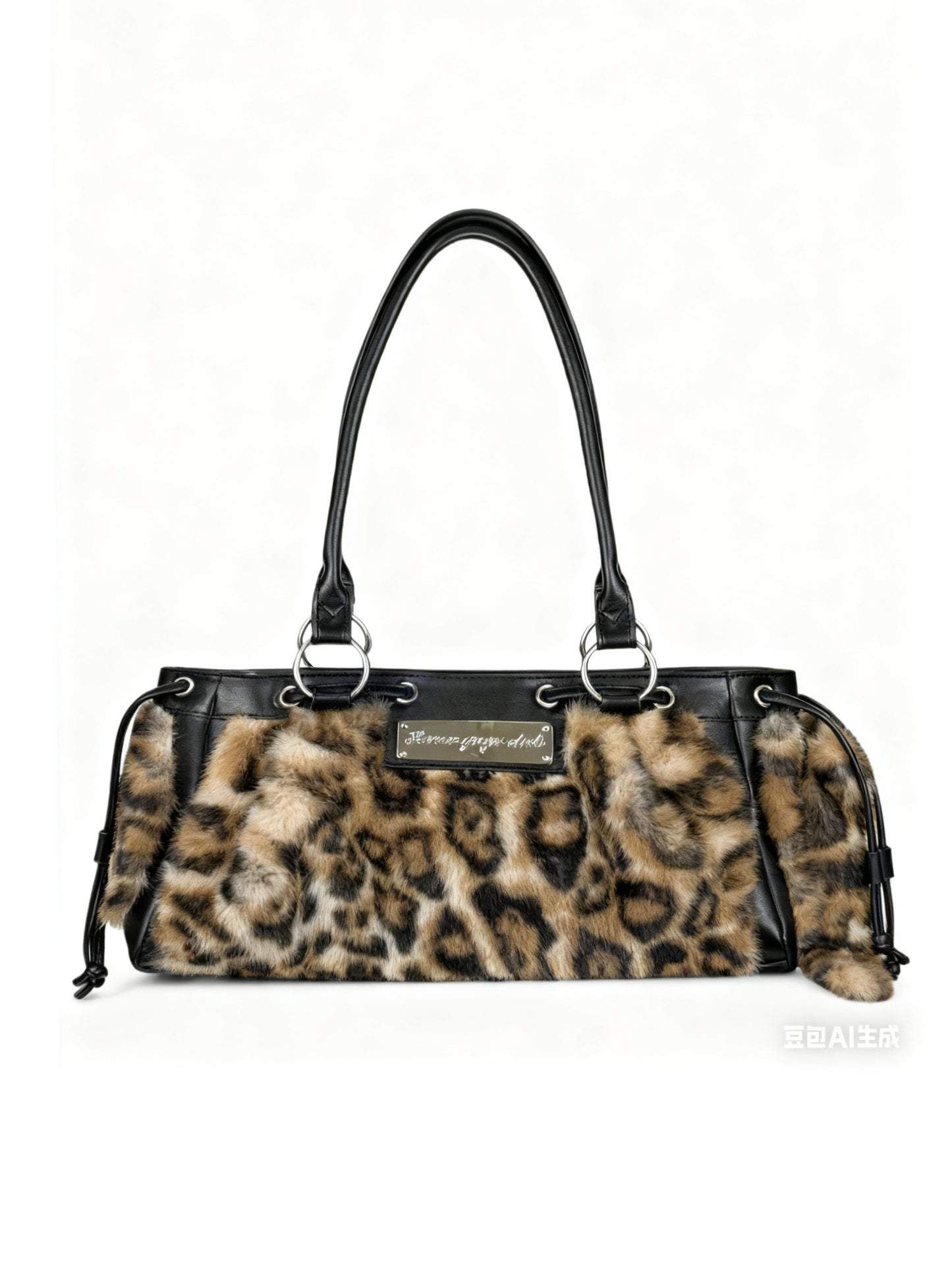 Underarm bag with leopard print tail
