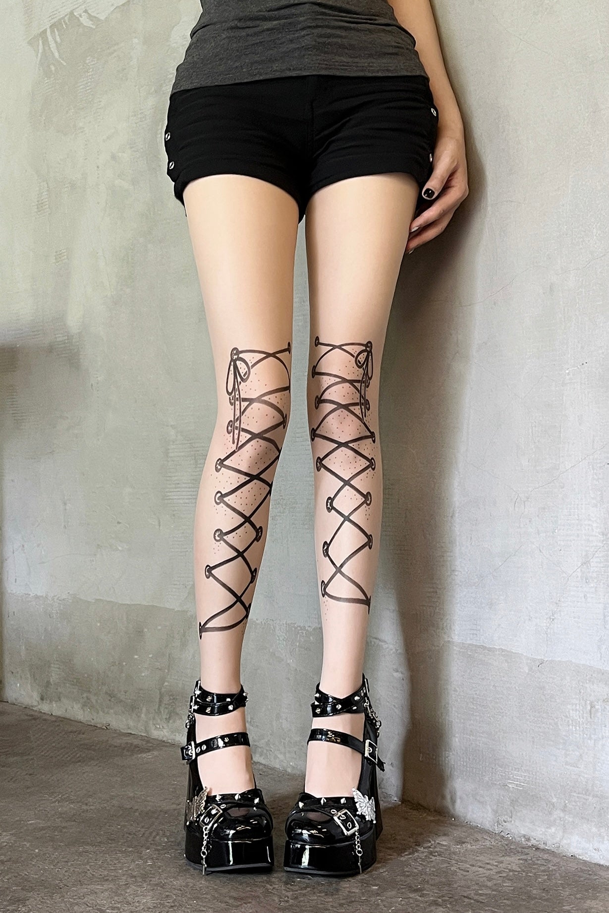 Punk strap printed pantyhose ballet