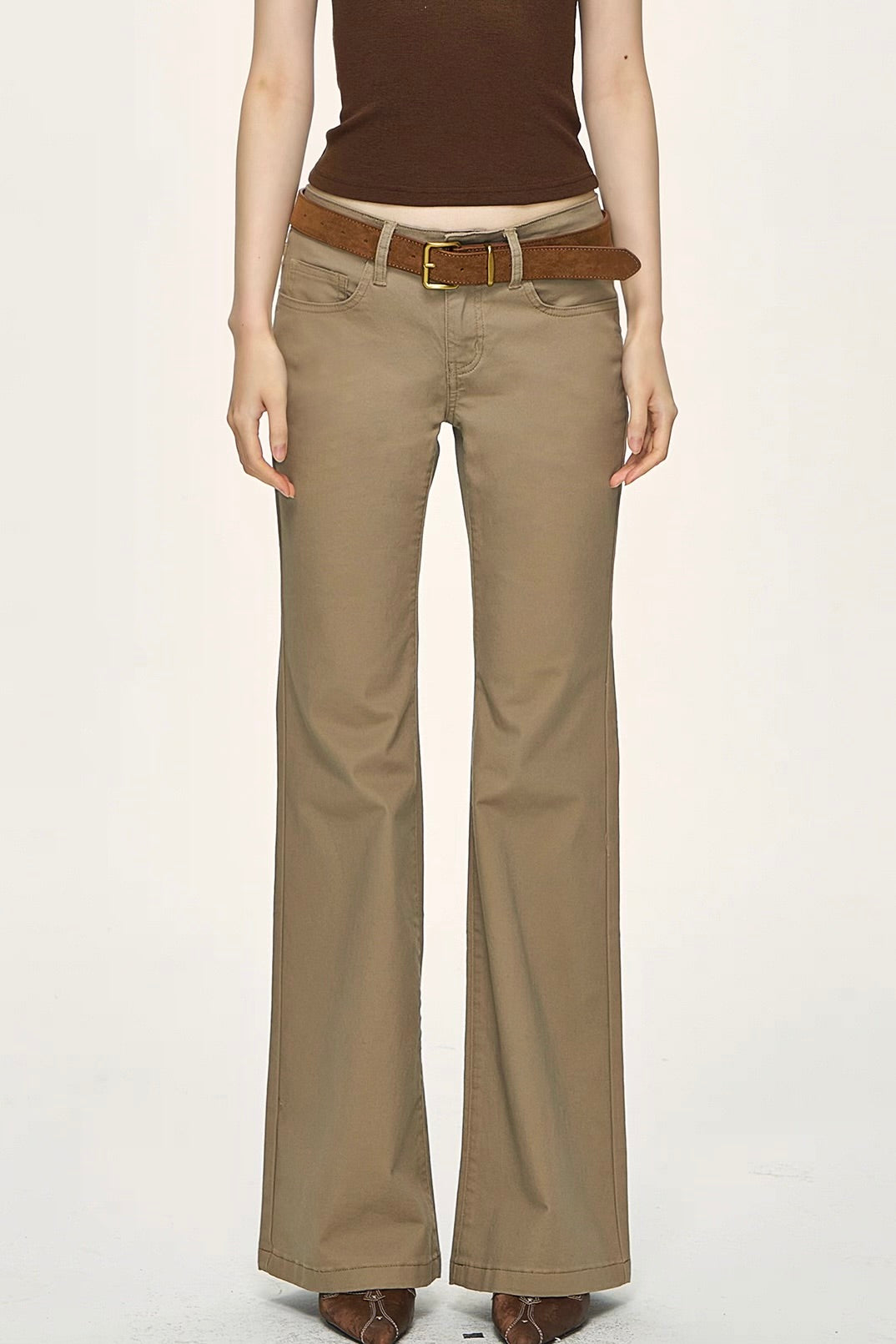 Khaki micro flared jeans
