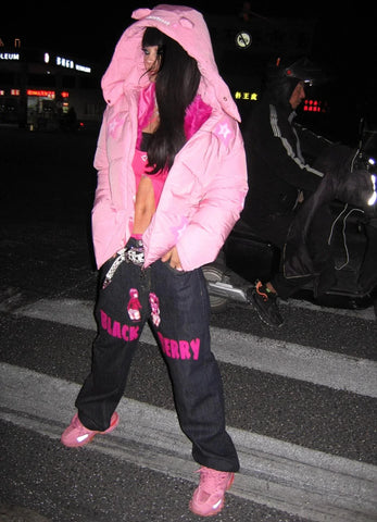 Pink star bear hat cotton coat