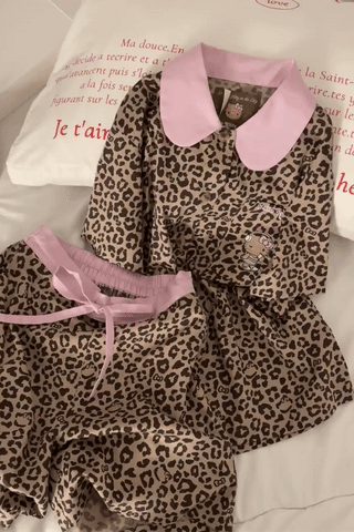 Pink Leopard Print Hellokitty Pajama set