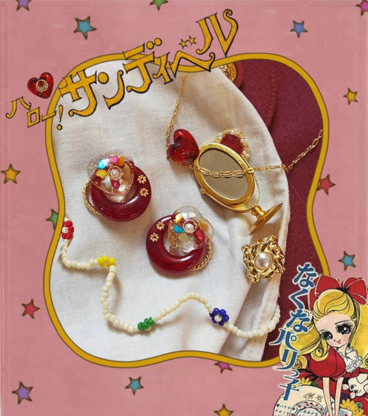 Sailor Moon Ruby Transformer Earrings Pretty Girl Warrior Moon Hare