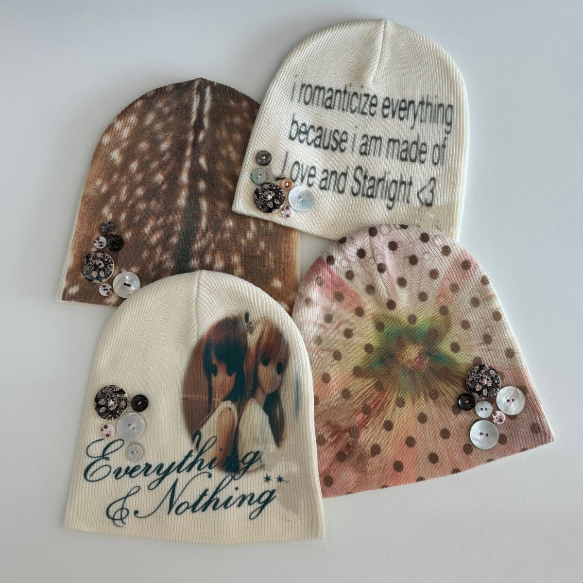 Handmade Shell Button Print Hat