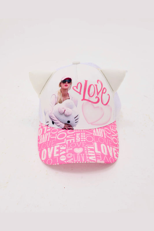 Full print portrait KT embroidered cute cat-eared hat