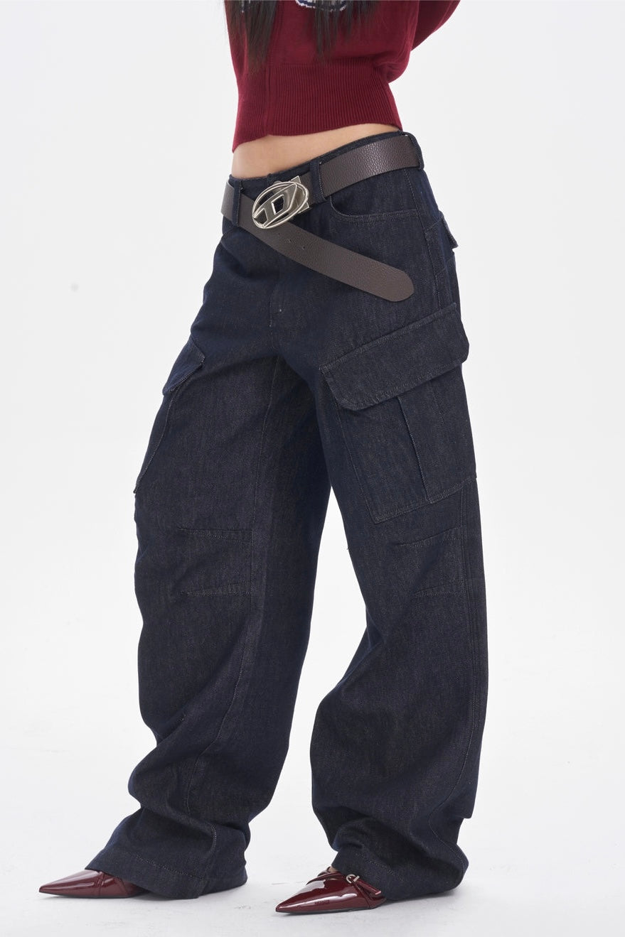 Dark blue denim trousers