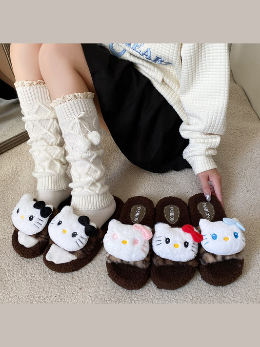 Brown Hello Kitty Plush Slippers