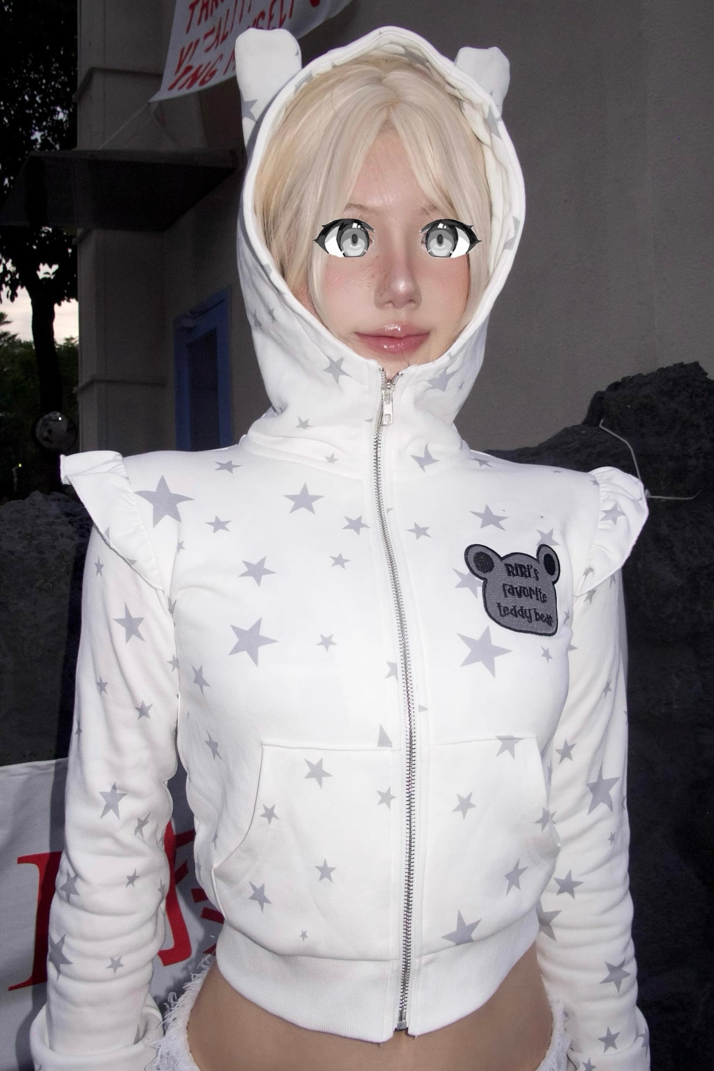 Gray and white star bear embroidered jacket