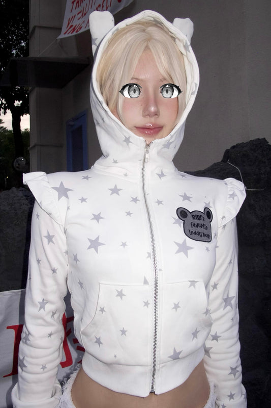 Gray and white star bear embroidered jacket