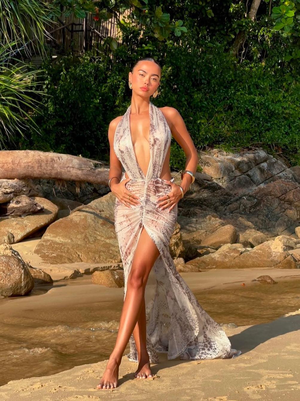 leopard print sexy maxi dress