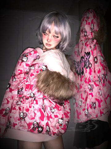 Hello Kitty Pink Camouflage Stand-Up Collar Jacket
