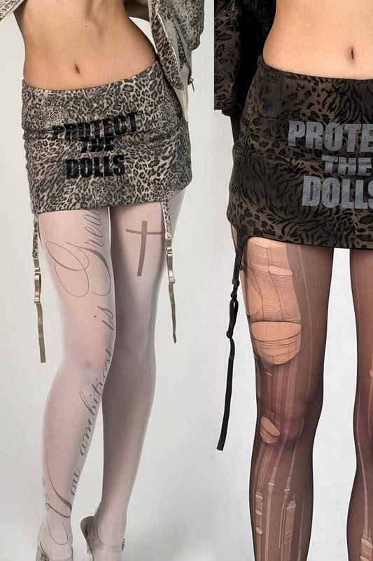 leopard print monogram stocking +skirt