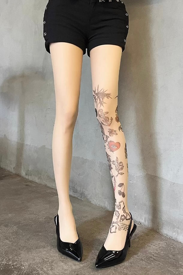 Graffiti print tattoo pantyhose