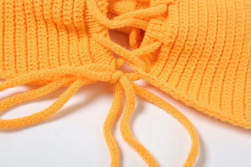 knitted beaded set yellow