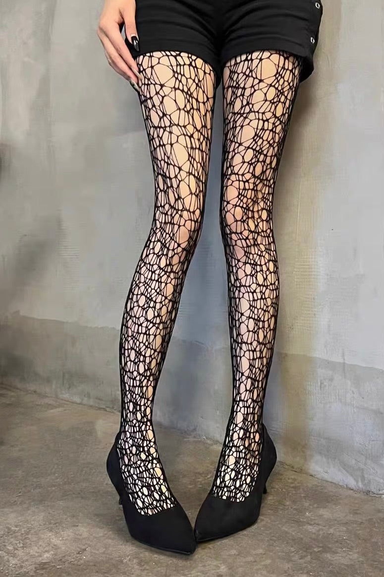 Fishing net socks for women, irregular woven hollow pantyhose