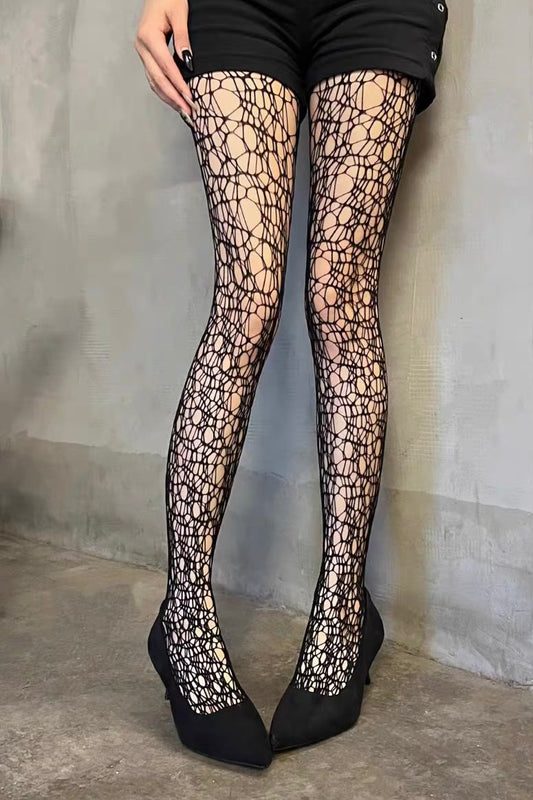Fishing net socks for women, irregular woven hollow pantyhose