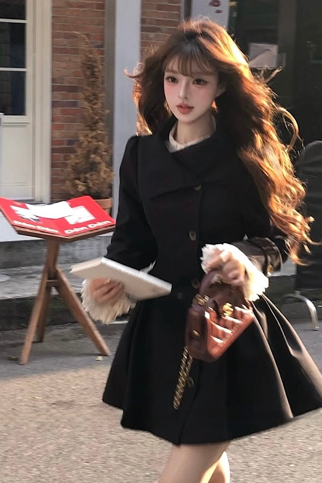 Black Short Flared Hem Trench Coat