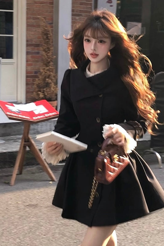 Black Short Flared Hem Trench Coat