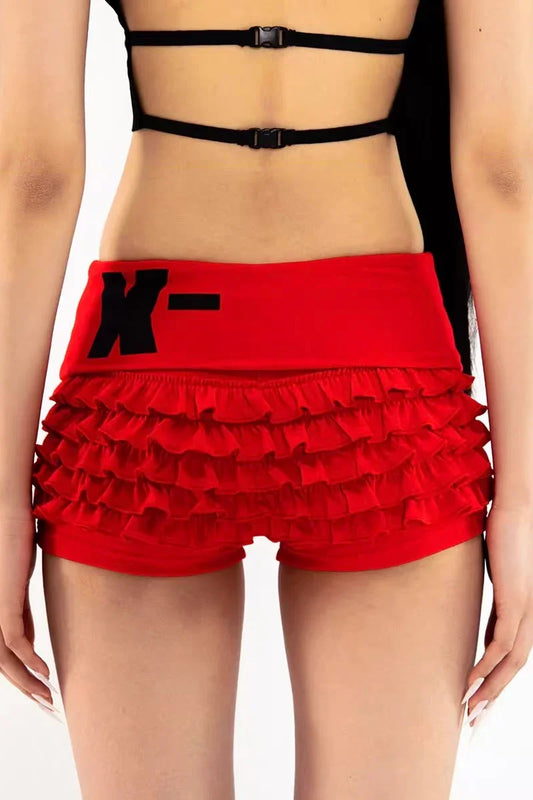 Flip up collar lace shorts