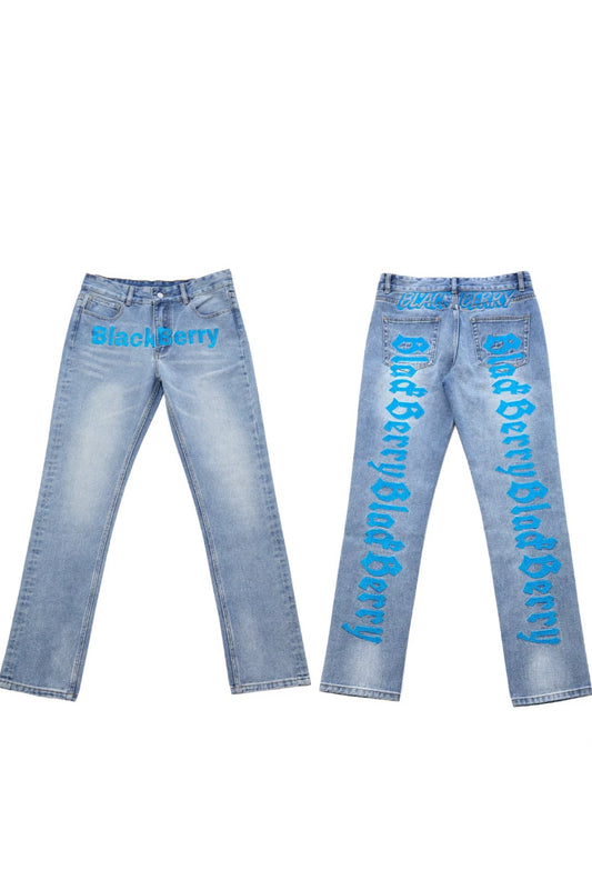 Embroidery washed blue jeans