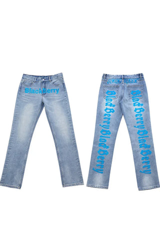 Embroidery washed blue jeans