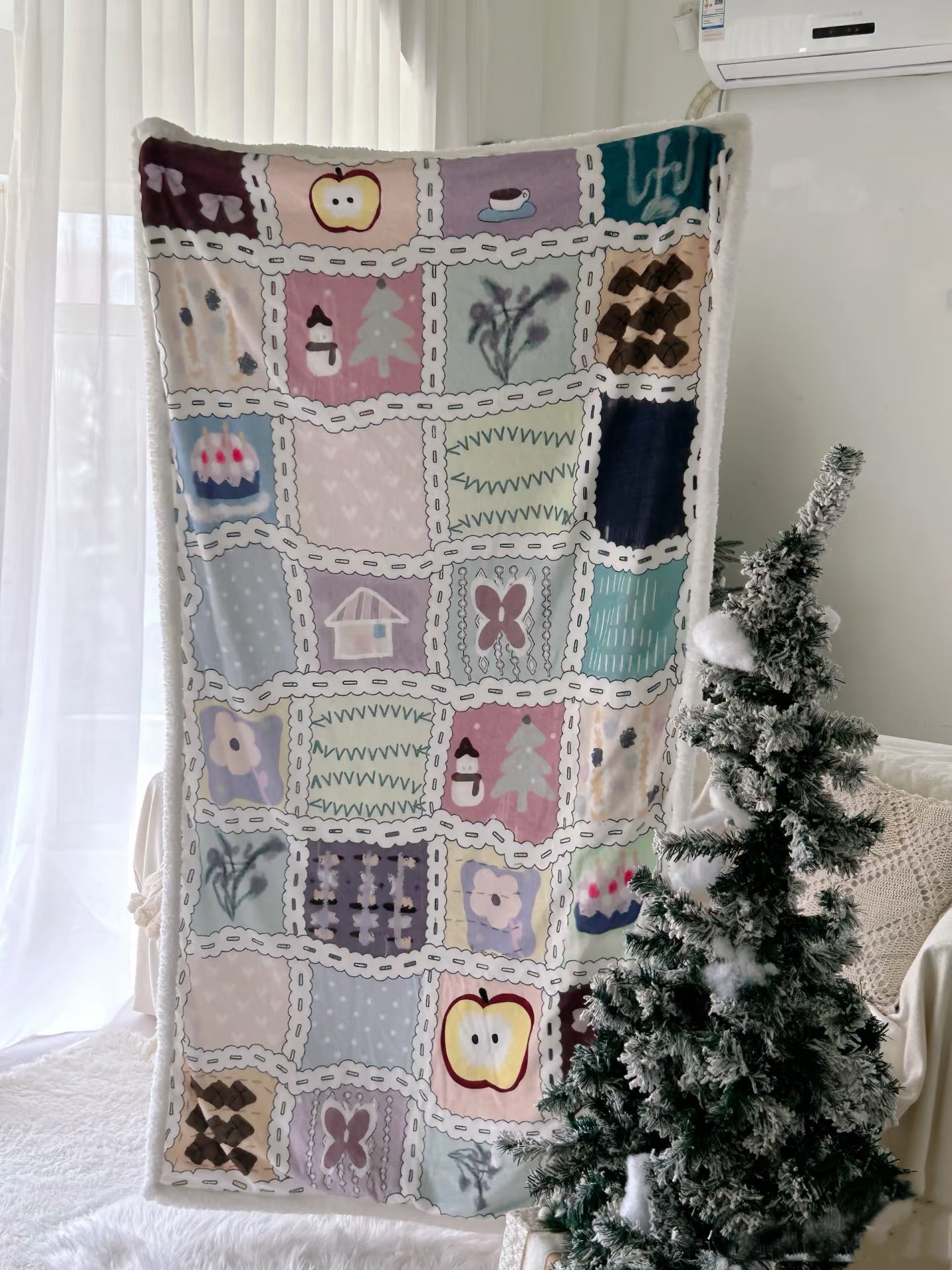 Fun Extended Flannel Lamb Fleece Double Layer Thick Blanket