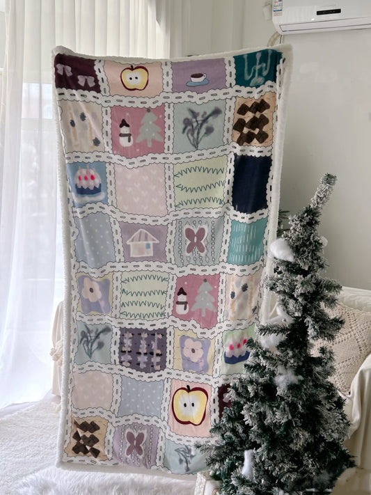 Fun Extended Flannel Lamb Fleece Double Layer Thick Blanket