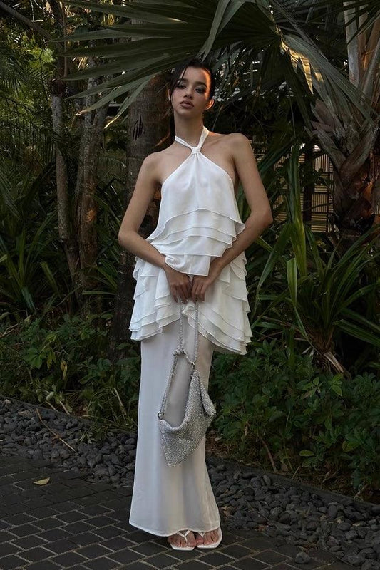 White ruffle edge neck sling