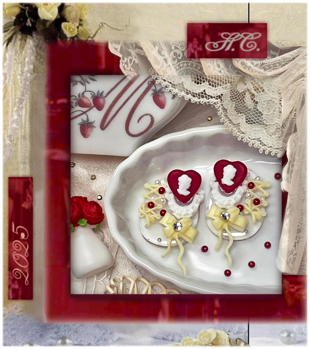 ~* De Xun Girl Ribbon Pack *~Wine Red Girl Portrait&Ballet Ribbon Earrings