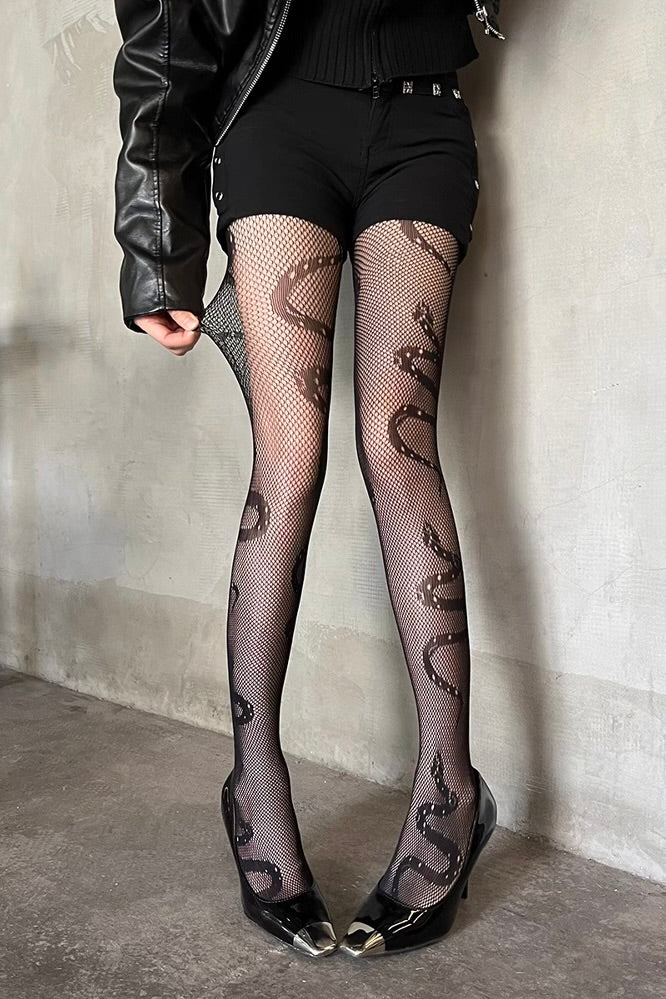 Hollow snake patterned mesh stockings and pantyhose