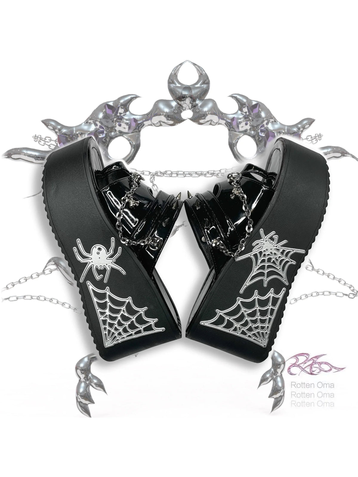 PunkGothic Spider Dark Chain Thick Bottom Slippers