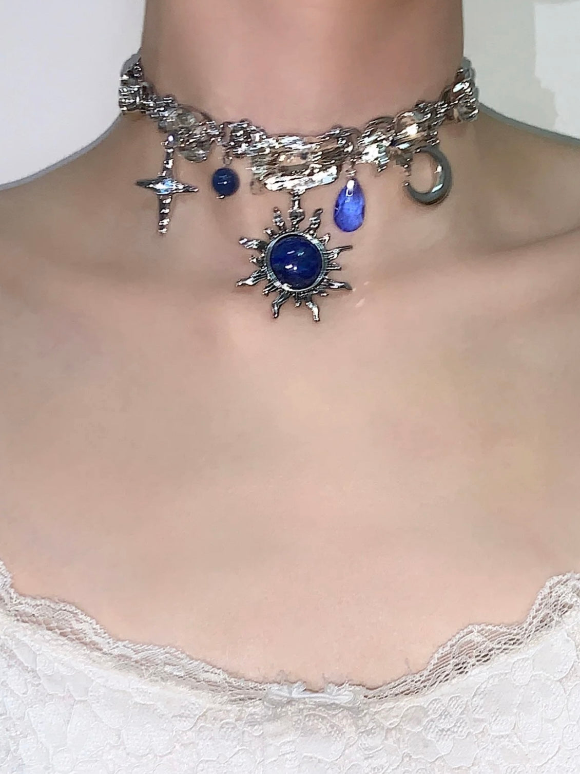 Zeus "lapis lazuli sun star moon pendant necklace choker