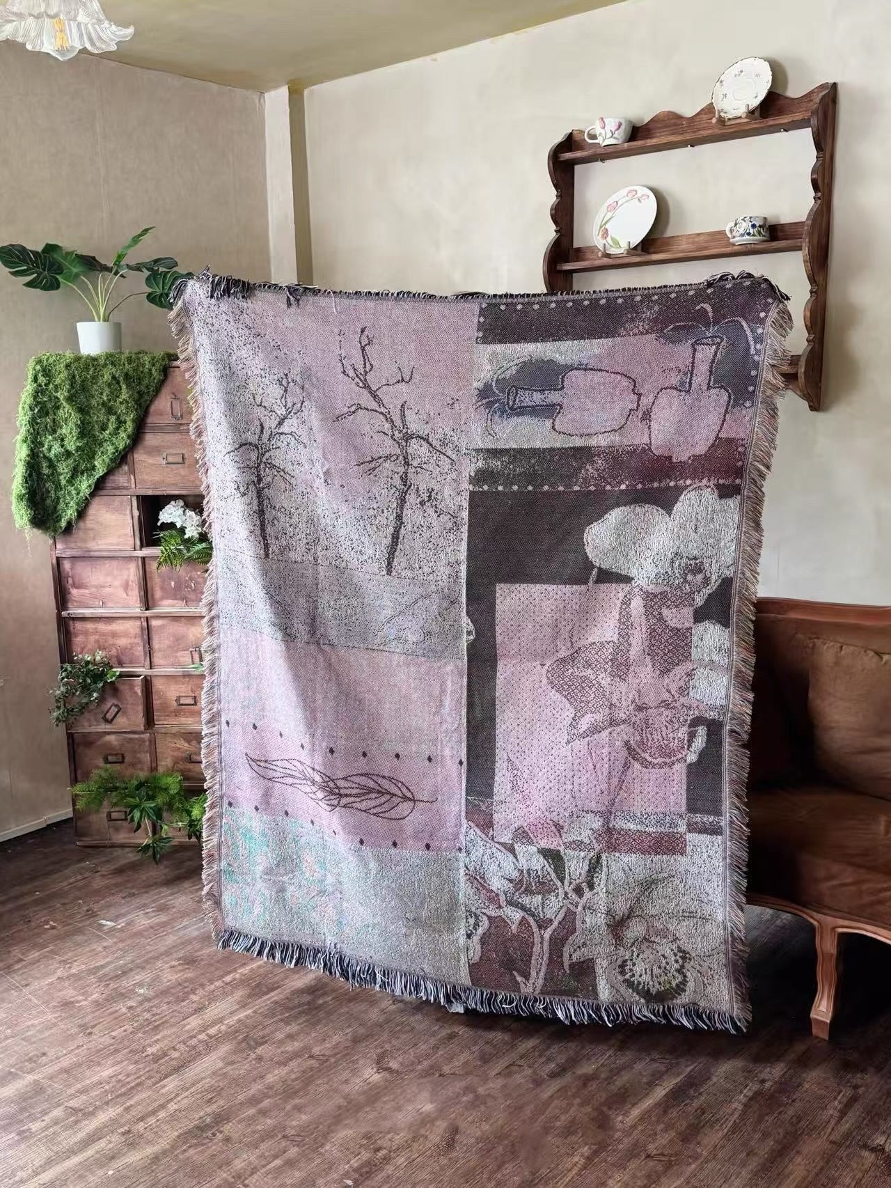 Knitted tapestry elegant floral sofa cover blanket