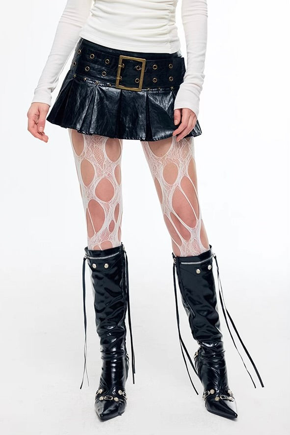 Rock pleated PU leather mini skirt