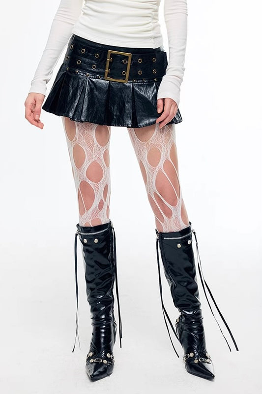 Rock pleated PU leather mini skirt