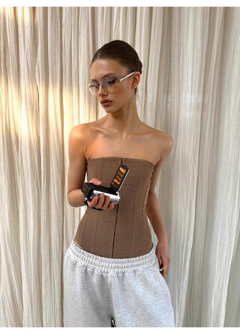 Mesh tube top brown