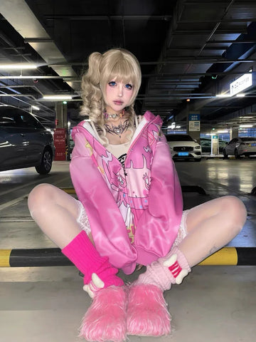 Pink girl rabbit ear velvet coat