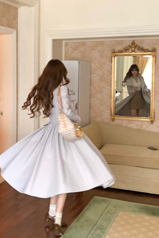 Flared Hem Grey Trench Coat