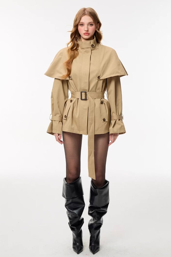 trench coat with a detachable shawl