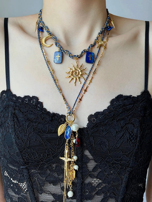 Harley hand woven sun lapis lazuli necklace